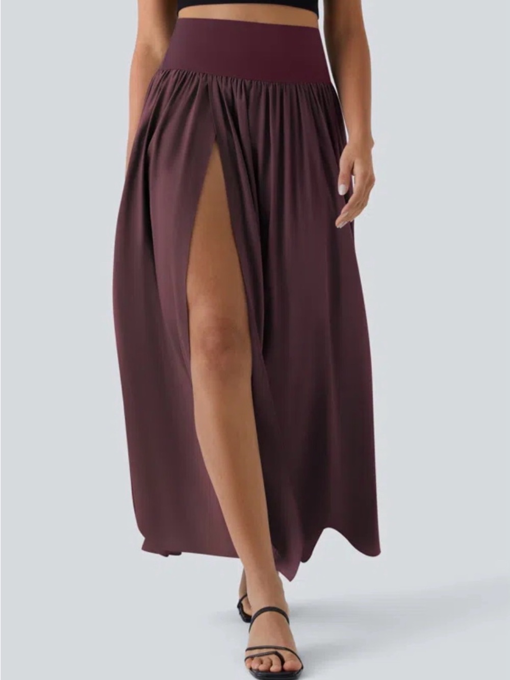 HALARA Burgundy Maxi Skirt with High Side Slit